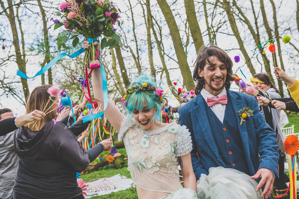 Pom Pom Wands Confetti Rainbow Alternative Woodland Wedding Ideas Nicki Shea Photography