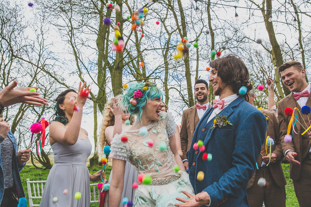 Pom Pom Confetti Rainbow Alternative Woodland Wedding Ideas Nicki Shea Photography