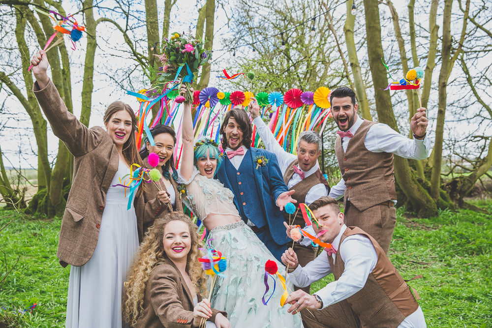 Curtain Ribbon Backdrop Pinwheels Rainbow Alternative Woodland Wedding Ideas Nicki Shea Photography