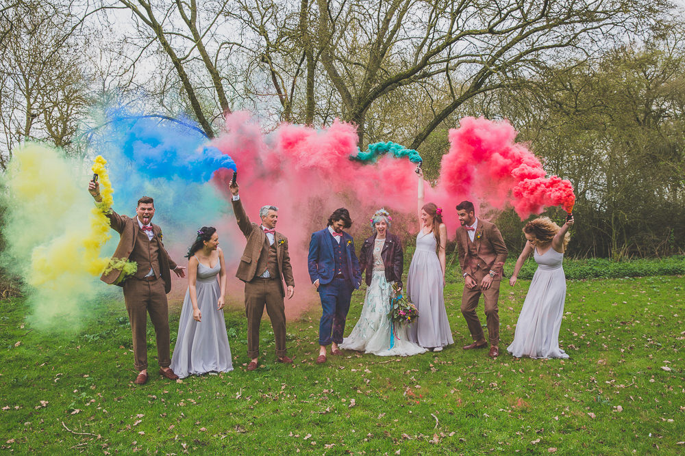 Smoke Bombs Rainbow Alternative Woodland Wedding Ideas Nicki Shea Photography