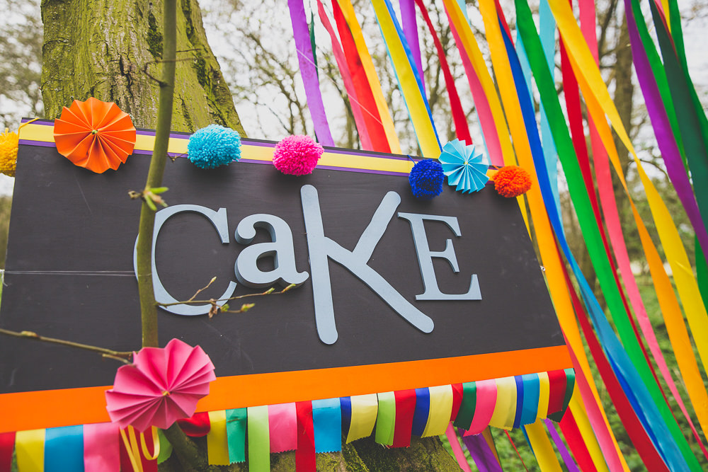 Curtain Ribbon Backdrop Pinwheels Cake Rainbow Alternative Woodland Wedding Ideas Nicki Shea Photography