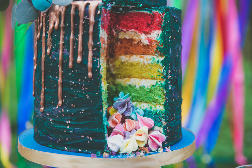 Cake Drip Green Gold Rainbow Alternative Woodland Wedding Ideas Nicki Shea Photography
