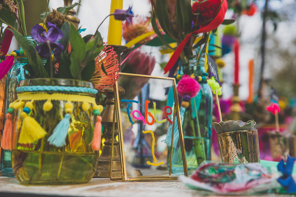 Decor Candles Flowers Table Tablescape Gold Table Name Number Rainbow Alternative Woodland Wedding Ideas Nicki Shea Photography