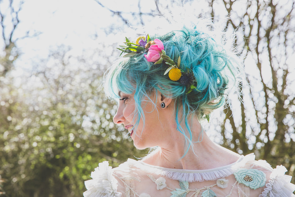 Bride Bridal Hair Blue Rainbow Alternative Woodland Wedding Ideas Nicki Shea Photography