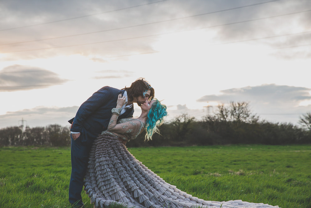 Dress Gown Bride Bridal Grey Ruffle Rainbow Alternative Woodland Wedding Ideas Nicki Shea Photography