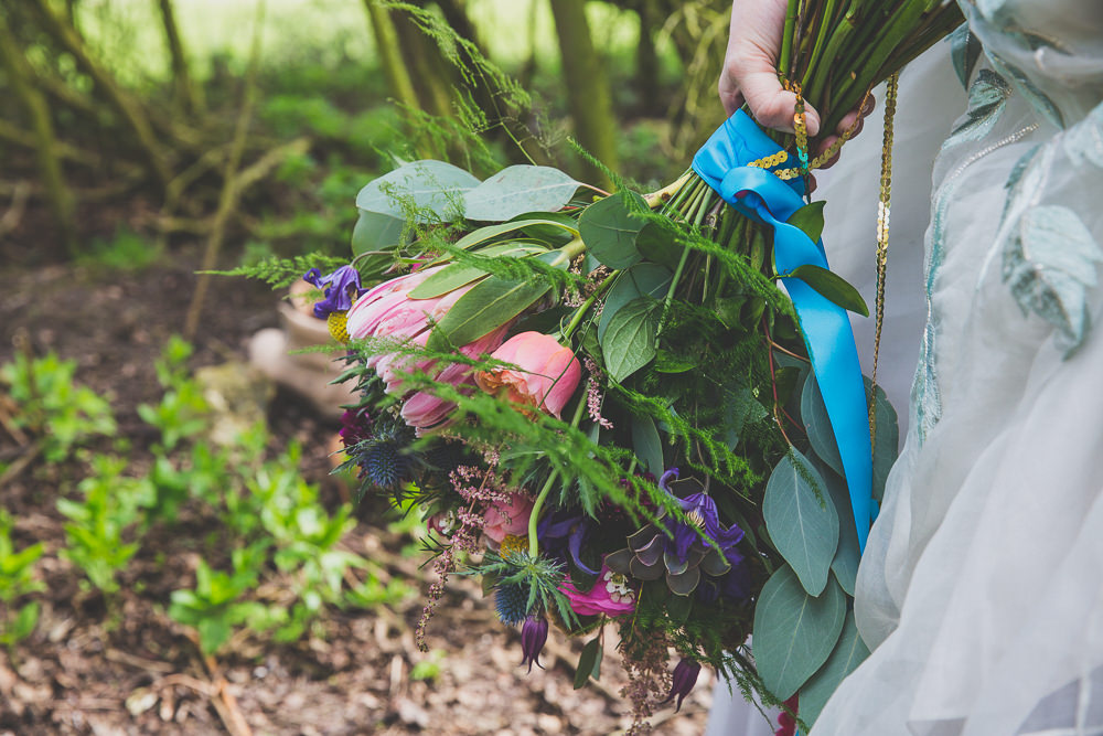 Bouquet Flowers Bridal Bridal Rose Protea Fern Succulent Rainbow Alternative Woodland Wedding Ideas Nicki Shea Photography