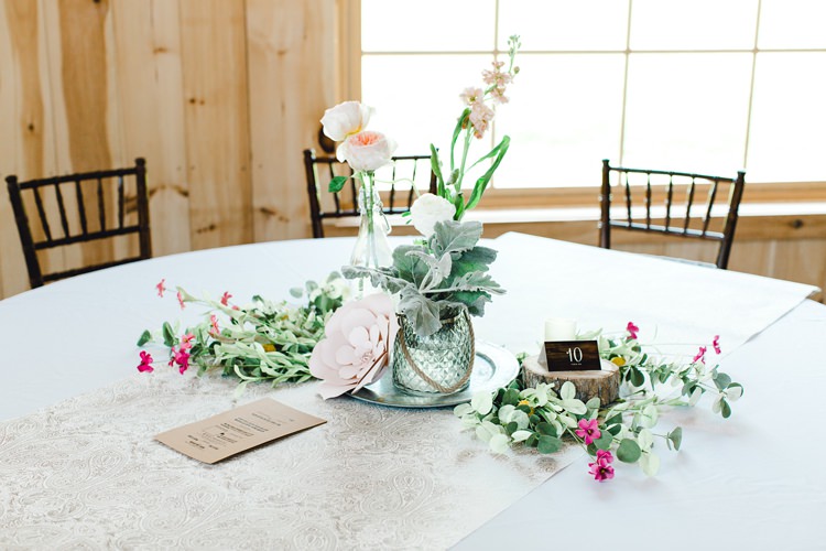 Centrepiece Flowers Tall Pink Blue Blush Rose Romantic Spring Pastel Farm Wedding Ashley Spangler Photography