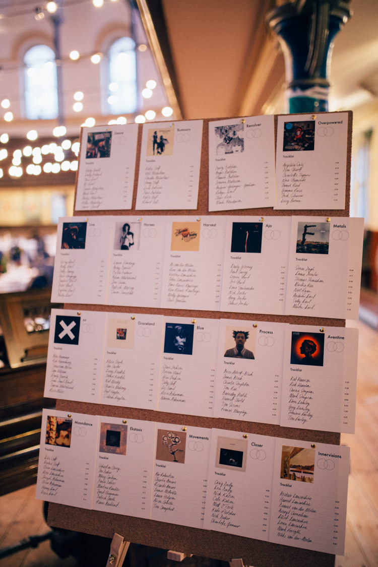 Table Plan Seating Chart Albums Records Round Chapel London Wedding Nikki van der Molen Photography
