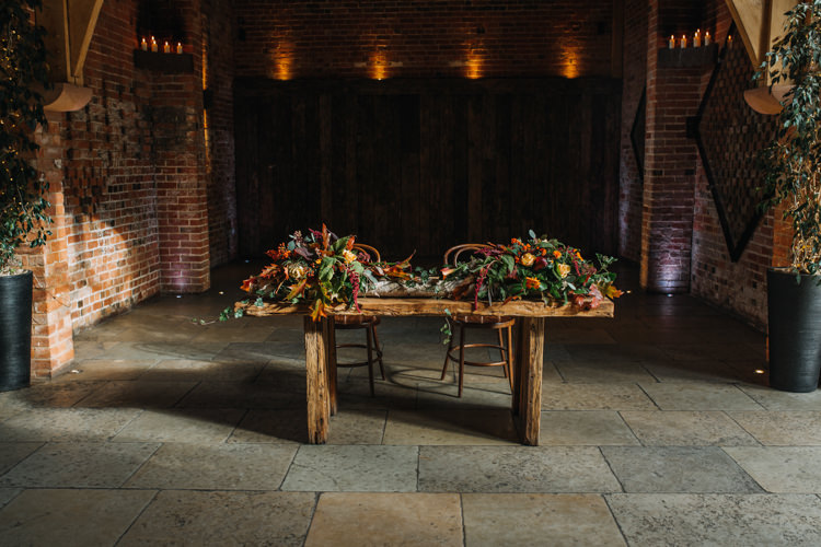 Registration Table Foliage Flowers Floral Autumn Shustoke Farm Barns Wedding Ellie Grace Photography
