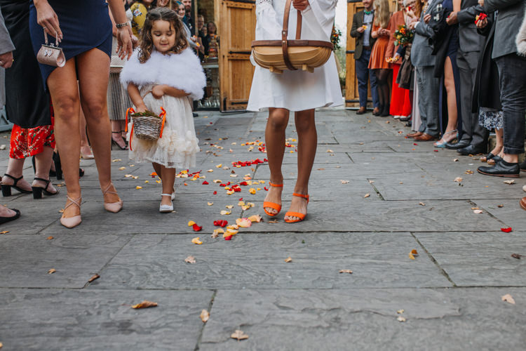 Flower Girls Red Orange Confetti Shustoke Farm Barns Wedding Ellie Grace Photography