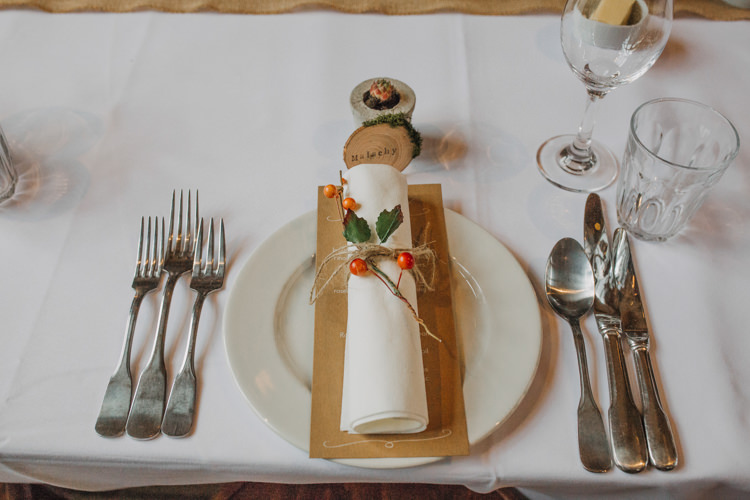 Place Setting Berries Autumn Twine Shustoke Farm Barns Wedding Ellie Grace Photography