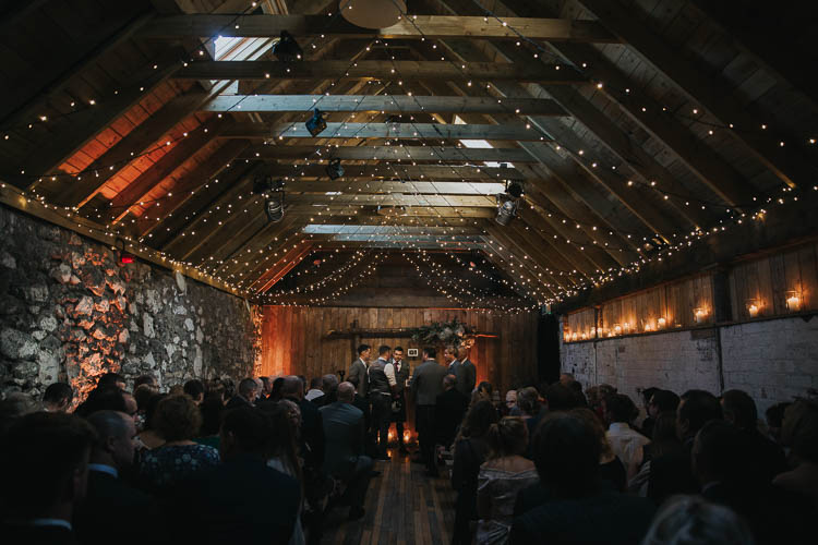 Ceremony Fairy Lights Barn Rustic Wooden The Byre at Inchyra Wedding Jen Owens Images