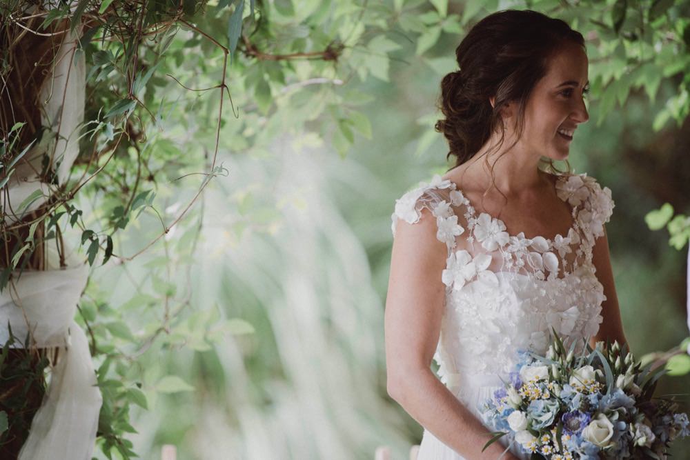 Floral Flower Top Tulle Skirt Dress Gown Bride Bridal The Green Cornwall Wedding Ben Selway Photography