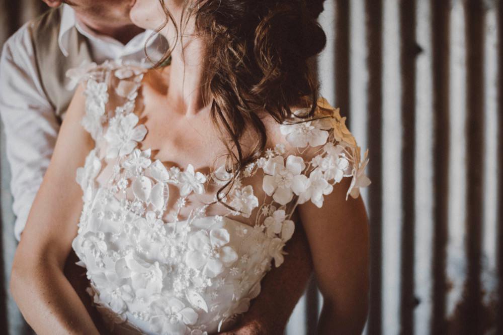 Floral Flower Top Tulle Skirt Dress Gown Bride Bridal The Green Cornwall Wedding Ben Selway Photography