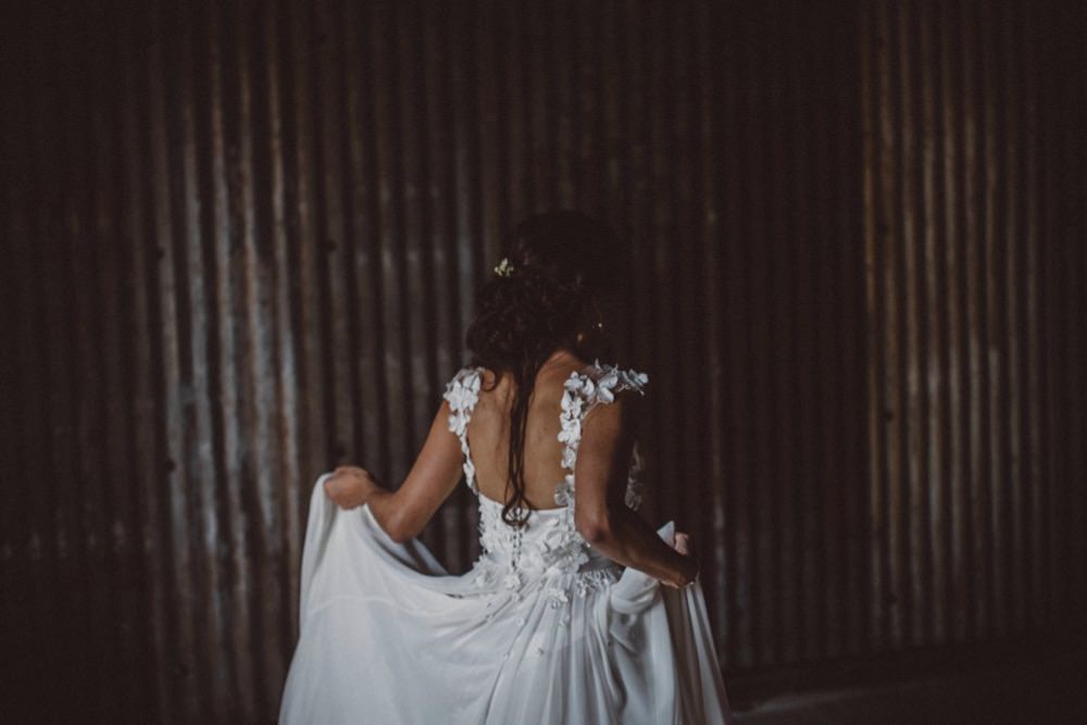 Floral Flower Top Tulle Skirt Dress Gown Bride Bridal The Green Cornwall Wedding Ben Selway Photography