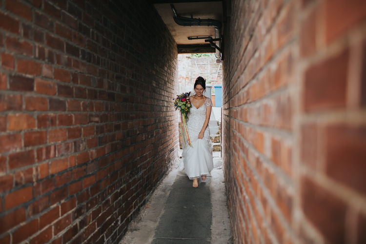 Bride Bridal Beaded Embellished Cap Short Sleeve Dress Sweetheart Neckline Bouquet Ribbons The Workstation Cinema Colourful Wedding Bloom Weddings
