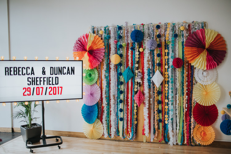 Cinema Light Up Sign Paper Pin Wheels Streamers Pom Poms Backdrop The Workstation Cinema Colourful Wedding Bloom Weddings