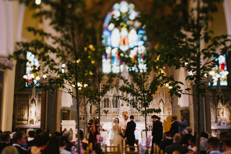 Church Trees Aisle Ceremony Decor Flowers Larchfield Estate Wedding Honey and the Moon Photography