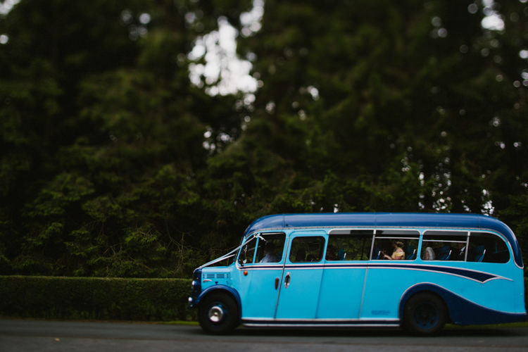 Vintage Blue Bus Transport Larchfield Estate Wedding Honey and the Moon Photography