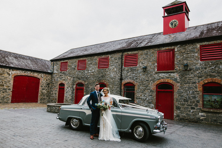Vintage Classic Car Transport Larchfield Estate Wedding Honey and the Moon Photography