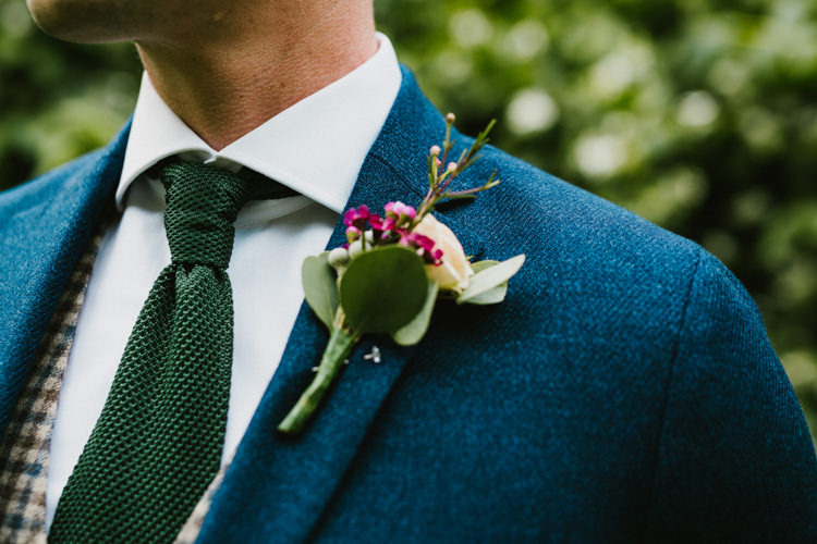 Buttonhole Flowers Groom White Pink Larchfield Estate Wedding Honey and the Moon Photography