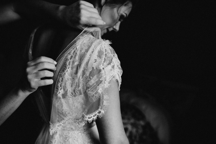 Jenny Packham Lace Sleeve Dress Cap Bride Bridal Larchfield Estate Wedding Honey and the Moon Photography