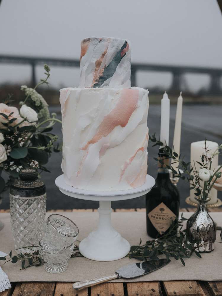 Paper Watercolour Layer Brushed Cake Pastel Metallic Alternative Edgy Naked Tipi Backdrop Wedding Ideas http://www.ivoryfayre.com/