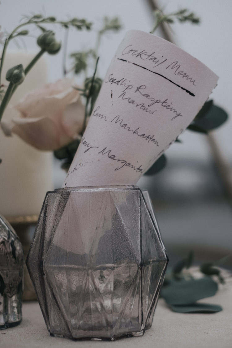 Edible Paper Stationery Menu Alternative Edgy Naked Tipi Backdrop Wedding Ideas http://www.ivoryfayre.com/