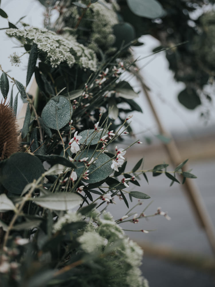 Flowers Blush Pink Greenery Foxgloves Larkspur Ammi Rose Ranunculus Hellebores Olive Eucalyptus Alternative Edgy Naked Tipi Backdrop Wedding Ideas http://www.ivoryfayre.com/