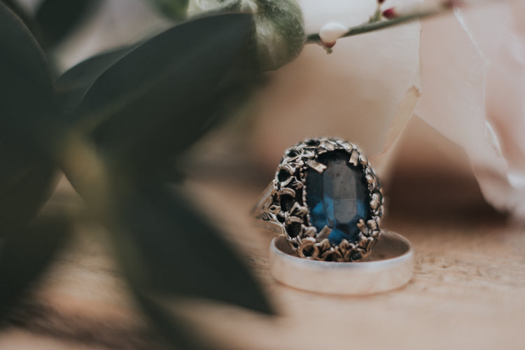 Blue Sapphire Vintage Engagement Ring Alternative Edgy Naked Tipi Backdrop Wedding Ideas http://www.ivoryfayre.com/