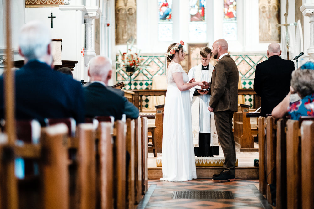 Bride Bridal Gown Dress Laure de Sazagan Lace Cap Sleeve V Neck Tweed Groom Cantley House Hotel Wedding Ross Hurley Photography