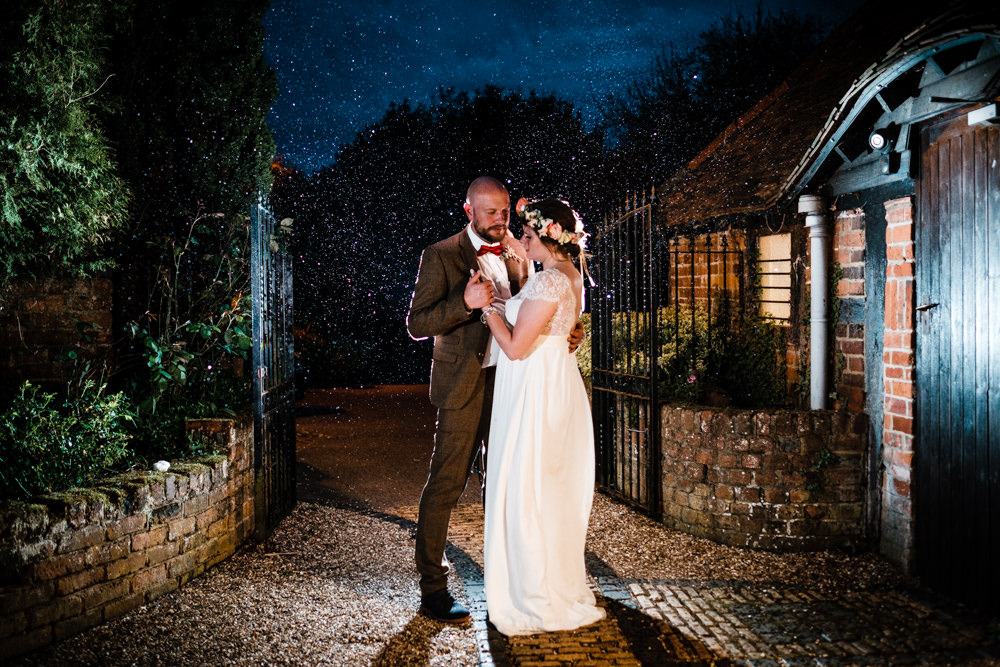 Bride Bridal Gown Dress Laure de Sazagan Lace Cap Sleeve V Neck Tweed Groom Flower Crown Rainy Cantley House Hotel Wedding Ross Hurley Photography