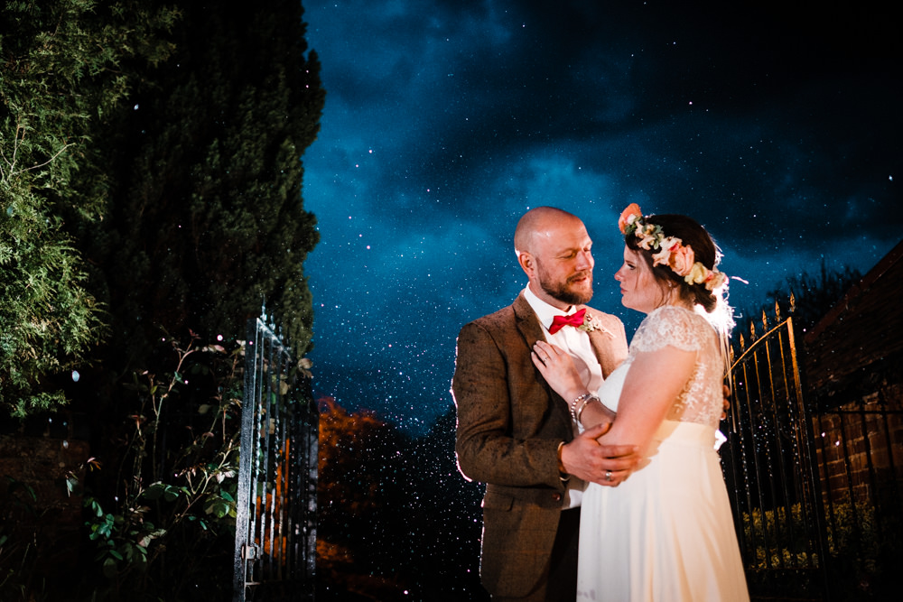 Bride Bridal Gown Dress Laure de Sazagan Lace Cap Sleeve V Neck Tweed Groom Flower Crown Rainy Cantley House Hotel Wedding Ross Hurley Photography