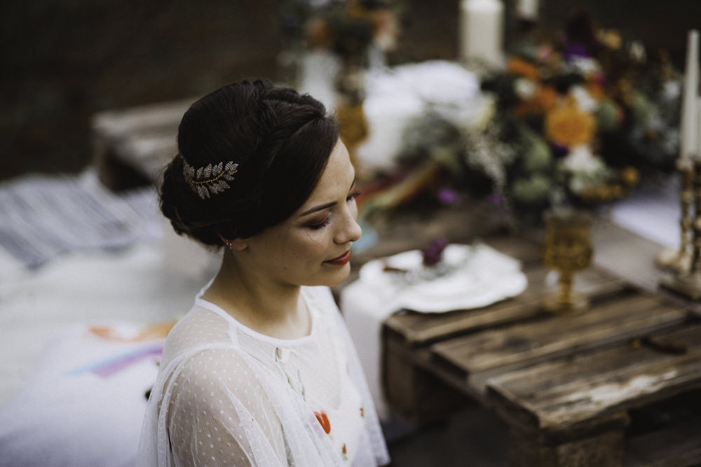 Make Up Hair Bride Bridal Style Beauty Feather Accessory Colourful Boho Festival Wedding Ideas Ella Violet Photography
