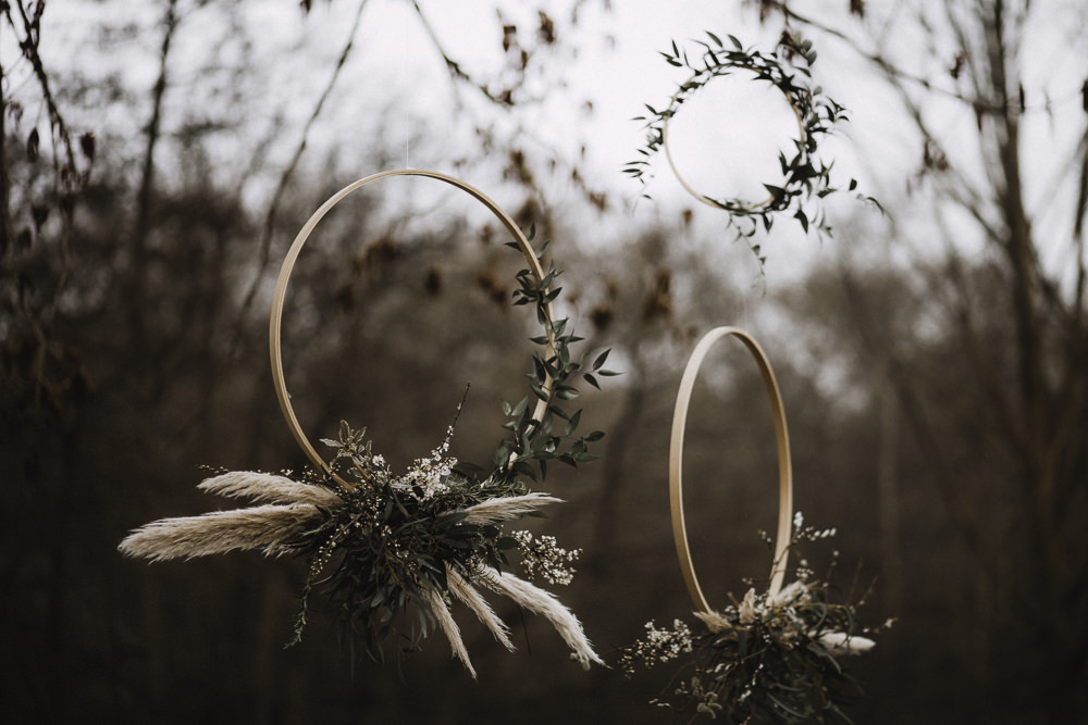 Hanging Wooden Hoops Flowers Greenery Pampas Grass Colourful Boho Festival Wedding Ideas Ella Violet Photography