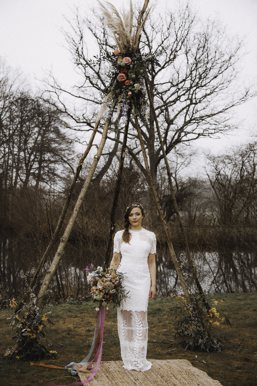Naked Tipi Backdrop Persian Rugs Ceremony Pampas Grass Colourful Boho Festival Wedding Ideas Ella Violet Photography