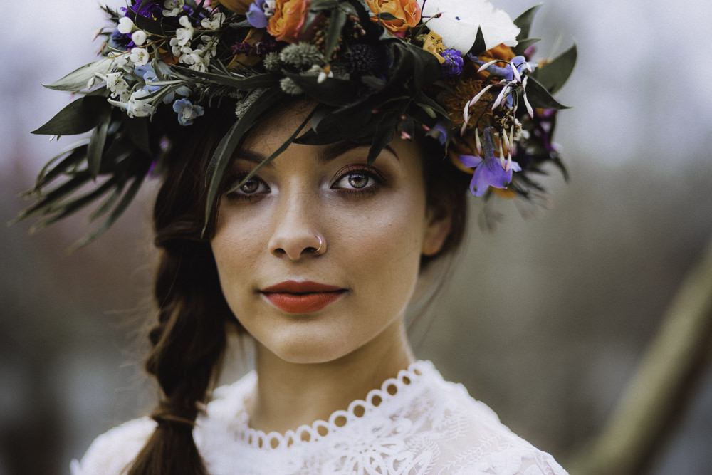 Make Up Hair Bride Bridal Style Beauty Flower Crown Colourful Boho Festival Wedding Ideas Ella Violet Photography