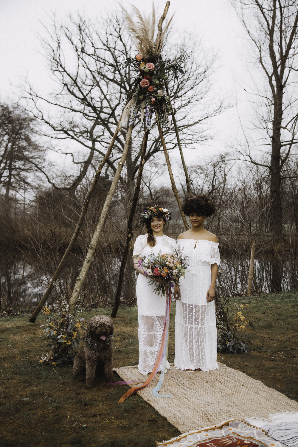 Naked Tipi Backdrop Persian Rugs Ceremony Pampas Grass Colourful Boho Festival Wedding Ideas Ella Violet Photography