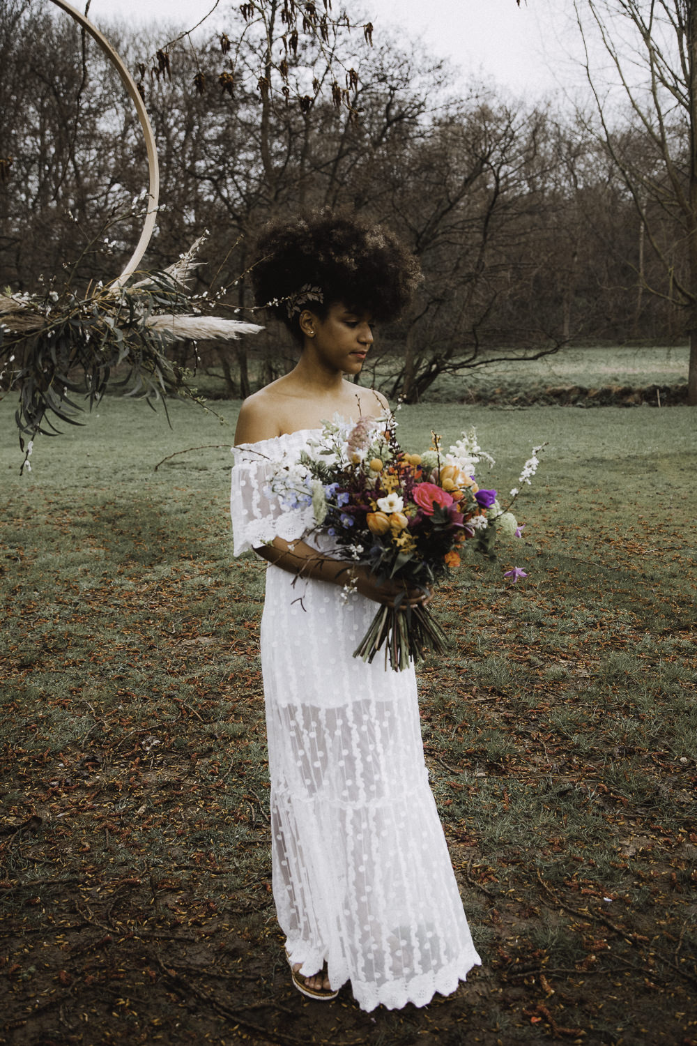 Off Shoulder Bride Bridal Dress Sheer Gown Colourful Boho Festival Wedding Ideas Ella Violet Photography
