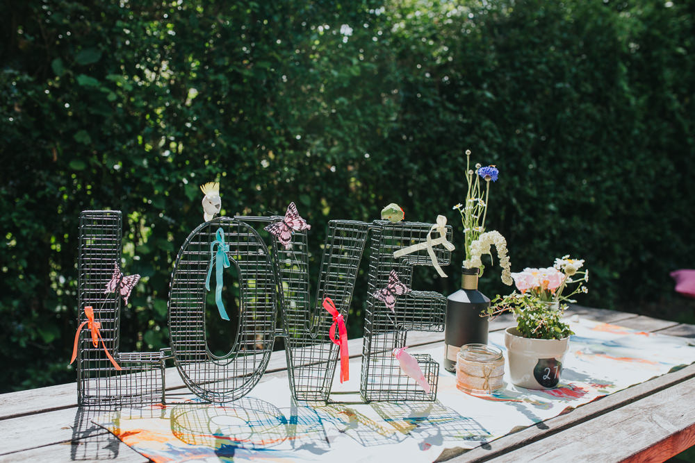 Wire Love Letters Decor Colourful Bright Summer Pub Wedding Charlotte Razzell Photography