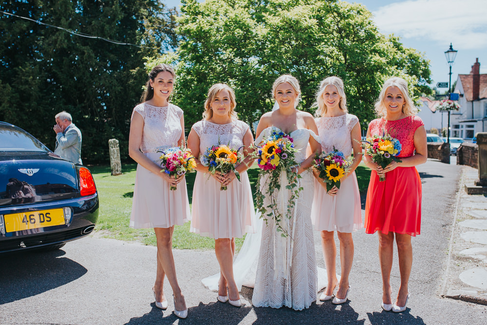 Short Pink Bridesmaid Dresses Colourful Bright Summer Pub Wedding Charlotte Razzell Photography