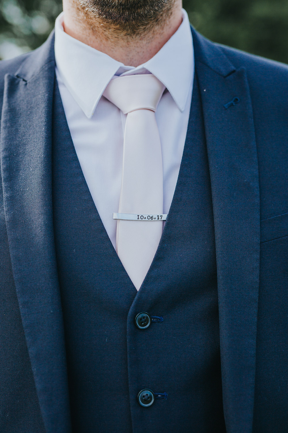 Groom Navy Suit White Tie Pin Personalised Colourful Bright Summer Pub Wedding Charlotte Razzell Photography