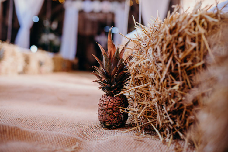 Pineapple Aisle Decor Creative Hertfordshire Barn Boho DIY Wedding Beard and Mane Photography