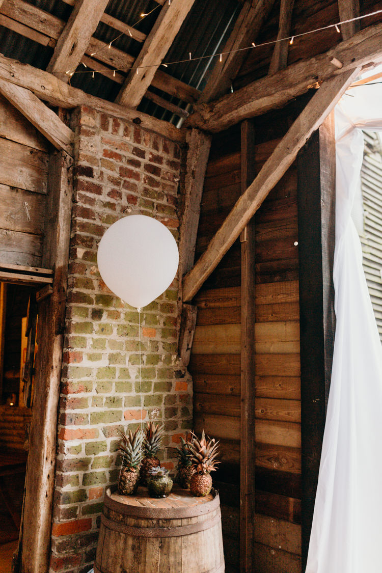 Pineapples Ballon Barrel Decor Creative Hertfordshire Barn Boho DIY Wedding Beard and Mane Photography