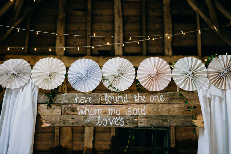 Decor Reception Venue Fairy Lights Pinwheel Backdrop Ceremony Love Quote Creative Hertfordshire Barn Boho DIY Wedding Beard and Mane Photography