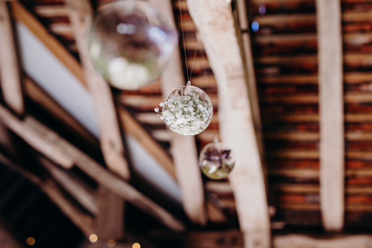 Hanging Flowers Baubles Creative Hertfordshire Barn Boho DIY Wedding Beard and Mane Photography