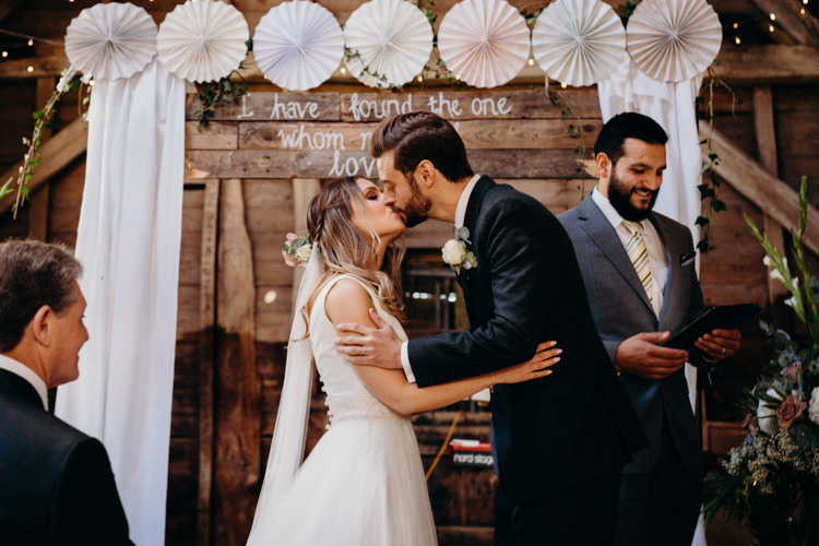 Decor Reception Venue Fairy Lights Pinwheel Backdrop Ceremony Creative Hertfordshire Barn Boho DIY Wedding Beard and Mane Photography
