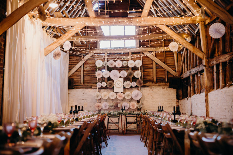 Decor Reception Venue Fairy Lights Pinwheel Backdrop Creative Hertfordshire Barn Boho DIY Wedding Beard and Mane Photography
