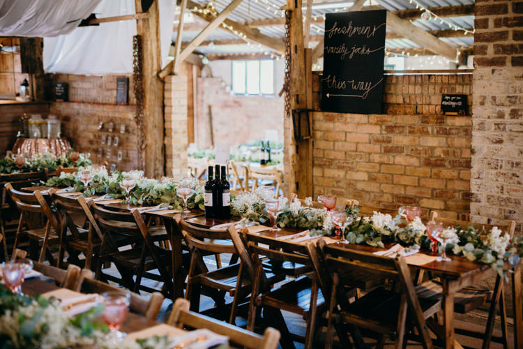 Long Tables Wooden Flowers Creative Hertfordshire Barn Boho DIY Wedding Beard and Mane Photography