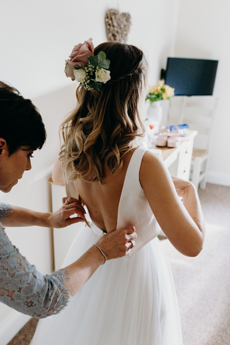 Hair Bride Bridal Waves Flowers Top Skirt Tulle Creative Hertfordshire Barn Boho DIY Wedding Beard and Mane Photography